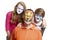 Group of people with face painting geisha girl wolf and tiger