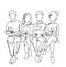 Group of people with gadgets together. Friends line continuous line illustration