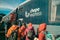 Group of people getting off the Train Chepe Express in Mexico on a sunny day