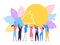 Group people hold huge lamp new idea vector Illustration. Success in business rely on teamwork, creative problem solving