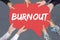 Group of people holding burnout ill illness stress stressed at w