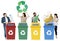 Group of people holding recycle icons