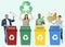 Group of people holding recycle icons