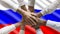 Group of people joining hands over waving Russian flag animation loop