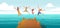 Group of people jumping from wooden pier into the water. Family having fun jumping in the sea water.