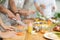 Group of people learning how to cook at master class