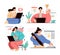 Group of people man woman character working at computer. Freelance business remote concept. Vector flat cartoon modern style graph