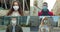 Group of people in masks, collage citizens Virus mask on street wearing face protection in prevention for coronavirus