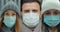 Group of people in masks, collage citizens Virus mask on street wearing face protection in prevention for coronavirus