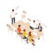 Group of people or office workers sitting at table and talking to each other. Work meeting, formal discussion, team