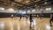 A group of people playing pickup basketball in a gym created with Generative AI