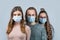 Group of people with protective masks. Crowd of people wearing medical masks. Coronavirus epidemic concept. Group of