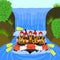 Group people rafting concept background, flat style