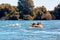 Group of people rafting in Lachine Rapids in Montreal, Quebec, Canada. Editorial