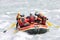 Group of people rafting on white water, active vacations team concept