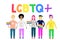 A group of people with rainbow flags and symbols. Celebrating gay people rights. Same-sex love. LGBT. LGBTQ. Vector illustration