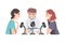 Group of People Recording Podcast in Studio, Podcasting Cartoon Style Vector Illustration