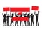 Group of People with Red Placards Silhouettes