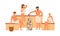 Group of people relaxing at public sauna or bathhouse vector flat illustration. Men and women wrapped in towels sitting
