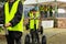 A group of people riding a segway along a path