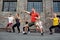 Group of people training fitness and martial arts together