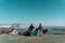 Group of people trying to jump with parachutes over the bay captured in Rio de Janeiro, Brazil