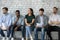 Group of people wait turn feels nervous due job interview