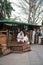 Group of people waiting for tourists for a traditional sleigh ride in Madeira, Portugal