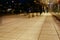 A group of people walking along the sidewalk promenade long exposure at night