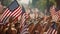 A group of people waving American flags and cheering during a Fourth of July parade, AI Generated