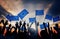 Group of People Waving European Union Flags