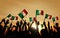 Group of People Waving Italian Flags in Back Lit