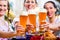 Group of people with wheat beer in Bavarian pub