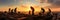 A group of people working on top of a house roof and placing tiles. Sunset backlight. People silhouettes