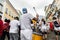 Group of percussionists are seen during the civic parade of the independence of Bahia in Pelourinho, in Salvador