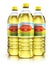 Group of plastic bottles with rapeseed oil