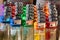 Group of plastic colorful lighters on display