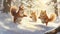 A group of playful squirrels frolicking in the snow