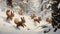 A group of playful squirrels frolicking in the snow