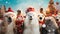 A group of polar bears wearing santa hats. Generative AI image.