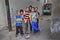 Group portrait of children yard football team, Shiraz, Iran.