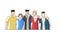 Group portrait of funny smiling office workers or clerks standing together. Team of cute cheerful male and female