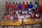 Group portrait of school children in classroom, Kenya