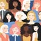 Group of portraits of diverse women, fight for equality concept, feminism, flat illustration