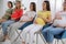 Group of pregnant women at courses for expectant mothers indoors