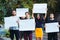 Group of protesting young people outdoors