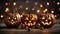 A group of pumpkins with lights