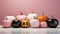 A group of pumpkins sitting on top of a tiled floor.