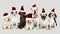 Group of puppies wearing Christmas hats to celebrate Christmas