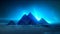 A group of pyramids towering against a backdrop of a vibrant green and blue sky, Pyramids of Egypt under the dancing Northern